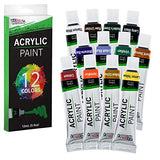 U.S. Art Supply Professional 12 Color Set of Acrylic Paint in 12ml Tubes - Rich Pigment Vivid Colors for Artists, Students, Beginners, Kids, Adults - U.S. Art Supply