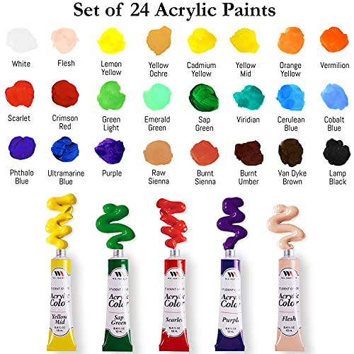 Wa Portman 24pk Acrylic Paint Set - Lightfast Acrylic Paint Set for Adults and Children - Acrylic Set Is A Great Addition to Painting Supplies and CLA