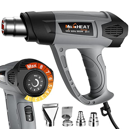Heat Gun, MAXXHEAT 1800W Fast Heat Gun for Crafts with Dual Temperature  Settings 572℉&1112℉, Dual Overload Protection, Reflector Nozzle for  Shrinking