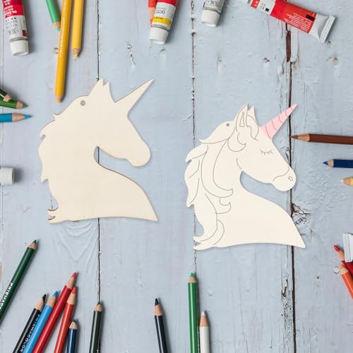 Unicorn Head Hanging Wood Animal Head Shape Unfinished Wood with Twines Unicorn Shape DIY Craft Ornament for Christmas Wedding Birthday Birthday - WoodArtSupply