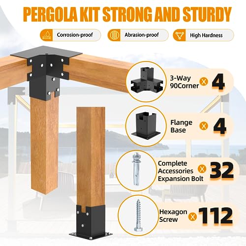 Woodworks Pergola pergola Brackets 12 Gauge Heavy Duty Steel Modular Modern Outdoor Pergola Hardware Kit DIY Elevated Wood Stand kit Includes 4 - WoodArtSupply