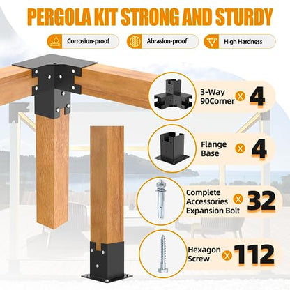 Woodworks Pergola pergola Brackets 12 Gauge Heavy Duty Steel Modular Modern Outdoor Pergola Hardware Kit DIY Elevated Wood Stand kit Includes 4 - WoodArtSupply