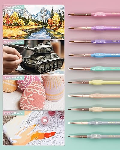 Nicpro 10PCS Micro Fine Detail Paint Brush Set, Macaron Pastel Small Miniature Fine Tip Detail Brushes Kit for Acrylic Oil Watercolor, Craft, Models, Nicpro
