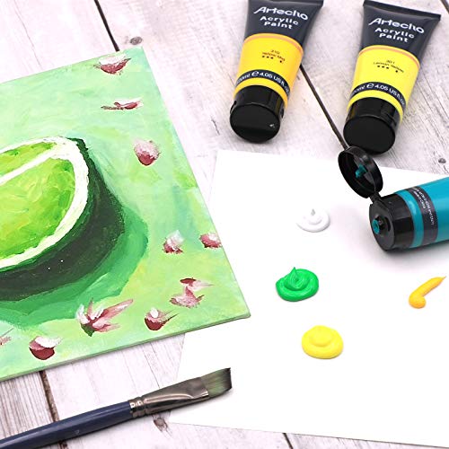 Artecho Professional Acrylic Paint Set, 8 Primary Colors (120ml / 4.05oz) Tubes, Art Craft Paints for Canvas, Rock, Stone, Wood, Fabric, Art Supplies Artecho