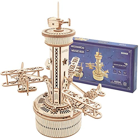 ROKR 3D Wooden Puzzle Mechanical Music Box,DIY Aircraft Model Kits to Build,Best Toy Gift for Kids/Teens/Adults on Birthday,Decoration for Room ROKR