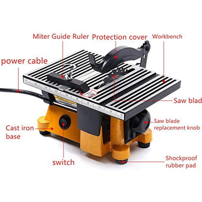 4" 60W Mini Table Saw Top Cut Off Miter Saw for Precision Cut Metal Wood Frame Molding