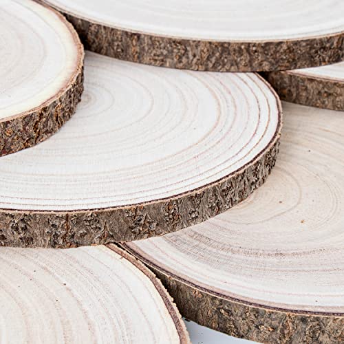 Maputune 8 Pcs 7 - 8 inches Large Unfinished Wood Slices for Centerpieces, Natural Rustic Wooden Plate for DIY Craft, Round Wood Chips for Table