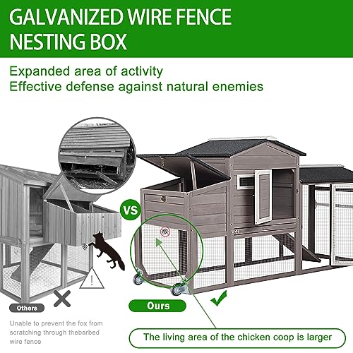 Gowoodhut Chicken Coop with Run Mobile Large Nesting Box - Back Yard Wooden Chicken House Outdoor Poultry Cage, UV Proof Asphalt Roof - WoodArtSupply