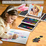 Art Supplies, Deluxe Kids Art Set with Drawing Easel, Crafts Kit in Portable Wooden Case, Oil Pastels, Colored Pencils, Watercolor Cakes, Sketch POPYOLA