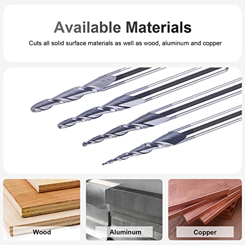 SpeTool 4Pcs/Pack Assorted R0.25~1.0 Tip 1/8" Tapered End Mill Cone Ball Nose Carbide Bit CNC Cutter for Carving Engraving SpeTool