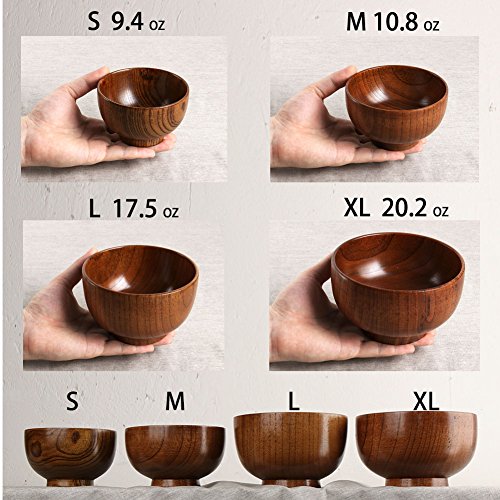 Cospring Handmade Wood Bowl, Mug, for Rice, Soup, Dip, Coffee, Tea, Decoration (4PCS Jujube Bowls, M: 4.5'' Dia x 2.6'' High) Cospring