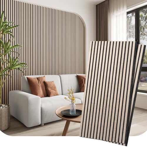 2 Pack Acoustic Wood Wall Panels, 47.2'' x 23.6'' Wood Slat Wall Panels for Interior Wall Decor 3D Fluted Sound Absorbing Panel, White Vine - WoodArtSupply