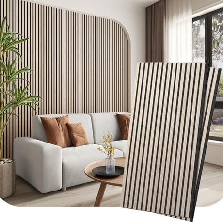 2 Pack Acoustic Wood Wall Panels, 47.2'' x 23.6'' Wood Slat Wall Panels for Interior Wall Decor 3D Fluted Sound Absorbing Panel, White Vine DGSL