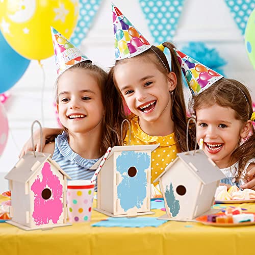 Neliblu 6 DIY Wooden Birdhouses - Kids Bulk Arts and Crafts Set, Crafts for Adults - with Unfinished Wood Birdhouse Kits, Paint Strips, Brushes and Neliblu