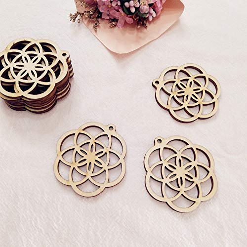 30PCS Seed of Life Natural Wood Earrings Blanks,DIY Unfinished Laser Cut Wood Jewelry Accessories,Wood Earring Makings (2") ACFENG