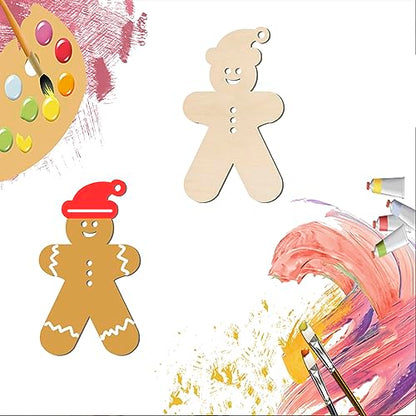 Christmas Hat Gingerbread Man Shape Unfinished Wood Gingerbread Man Blank Wood Pieces Wooden with Twines Art Ornaments for Christmas Wedding Birthday - WoodArtSupply