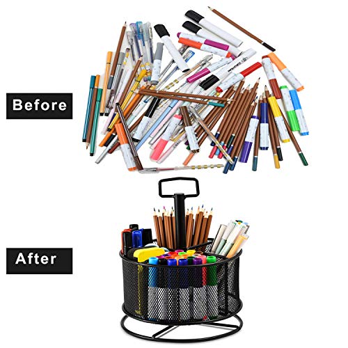 Marbrasse Mesh Desk Organizer, 360-Degree Rotating Multi-Functional Pen Holder, 4 Compartments Desktop Stationary Organizer, Home Office Art Supply Marbrasse