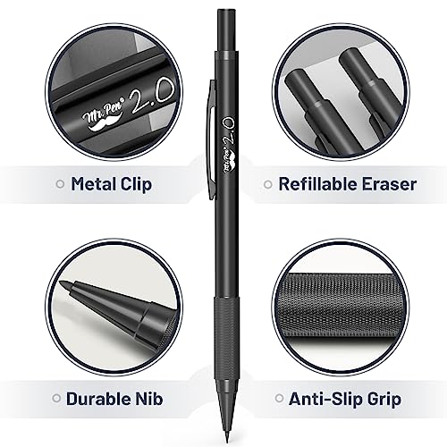 Mr. Pen- Metal Mechanical Pencil Set with Leads and Eraser Refills, 5 Sizes  - 0.3, 0.5, 0.7, 0.9 and 2 Millimeters - Mr. Pen Store