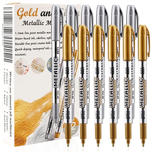 LOONENG Gold and Silver Metallic Markers, Fine Point Gold and Silver Metallic Marker Pens for Adult Coloring, Black Paper, Scrapbooking, Fabric, - WoodArtSupply