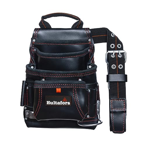 Hultafors Work Gear HT5433 Carpenter's Heavy-Duty Leather Nail & Tool Bag, Double-Gusset Front Pockets Hultafors