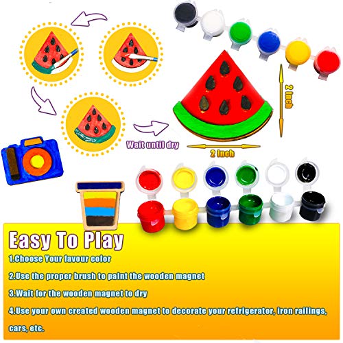 YOFUN Paint Your Own Wooden Magnet - Wood Painting Craft Kit and Art Set for Kids, Art and Craft Supplies Party Favors for Boys Girls Age 4 5 6 7 8, Y YOFUN