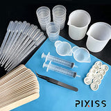 Silicone Resin Measuring Cups Tool Kit- Pixiss 100ml Measure Cups, 1oz Cups, Popsicle Stir Sticks, Pipettes, Finger Cots, Silicone Gloves, Silicone Pixiss