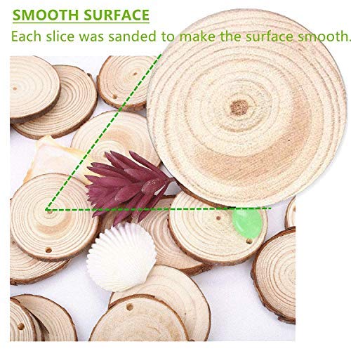 Wood Slices 30 Pcs 2.4-2.8 inches TICIOSH Craft Unfinished Wood kit Predrilled with Hole Wooden Circles for Arts Wood Slices Christmas Ornaments DIY TICIOSH