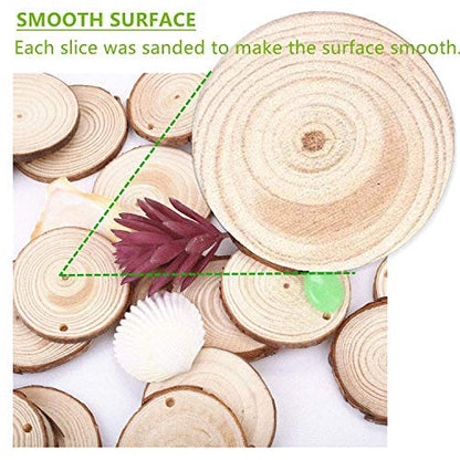 Wood Slices 30 Pcs 2.4-2.8 inches TICIOSH Craft Unfinished Wood kit Predrilled with Hole Wooden Circles for Arts Wood Slices Christmas Ornaments DIY