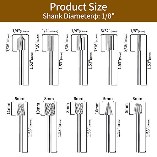 20Pc HSS Router Carbide Engraving Bits and Router Bit Set with 1/8"(3mm) Shank for Power Rotary Tools Accessories for DIY Woodworking, Carving, YURINWOO