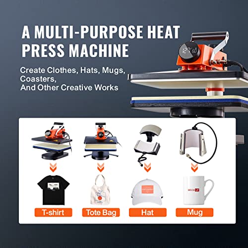 VEVOR Heat Press 15X12 Inch Heat Press Machine 5 in 1 Digital Multifunctional Sublimation T-Shirt Heat Press Machine for T Shirts Hat Mug Cap Plate