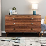 JOZZBY 6 Drawer Dresser with Metal Handle for Bedroom, Mid-Century, Modern Walnut Wood Dresser Chest of Drawers for Living Room, Hallway JOZZBY
