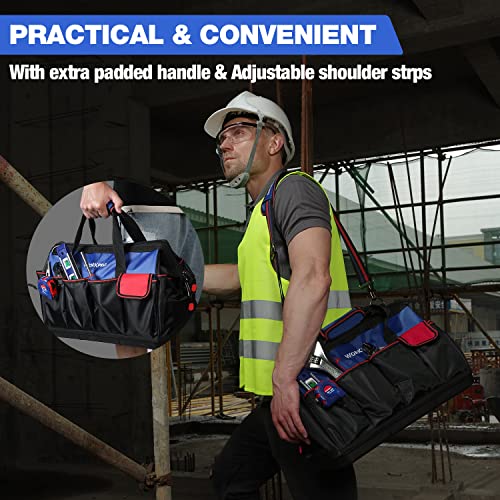 WORKPRO Tool Bag, 18 Inch Tool Bag with Waterproof Molded Base, Open Top Tool Organizer Bag with 20 Pockets, Adjustable Shoulder Strap