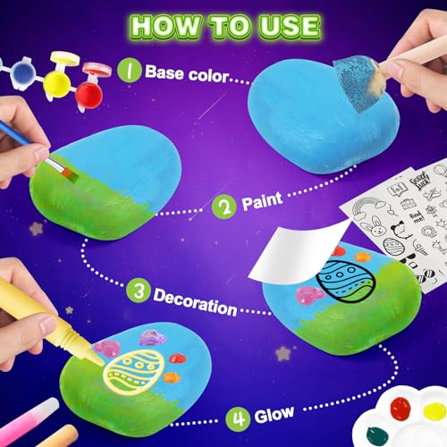 Toidgy Rock Painting Kit for Kids - Glow in The Dark, Arts and Crafts Gift for Boys Girls Ages 4-12, Craft Kits Art Supplies for Kids Activities,