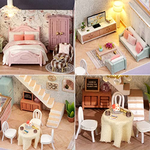 Roroom DIY Miniature and Furniture Dollhouse Kit,Mini 3D Wooden Doll House Craft Model with LED,Creative Room Idea for Valentine's Day Birthday - WoodArtSupply