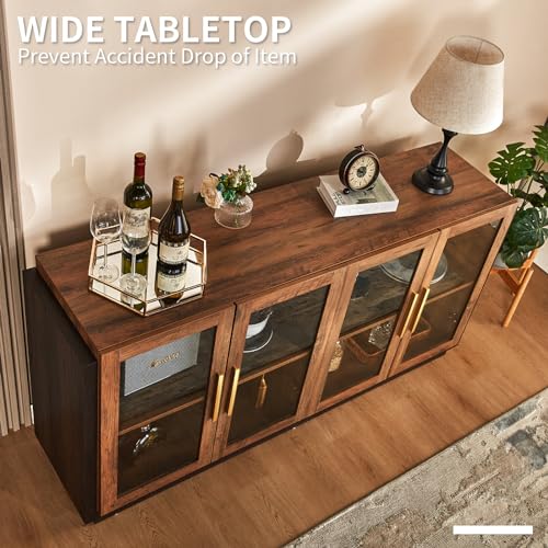 LUXOAK Sideboard Buffet Cabinet with Storage,64" Cabinet with Glass Door, Modern Wood Glass-Buffet Cabinet for Dinning Room,Kitchen, Hallway, and LUXOAK