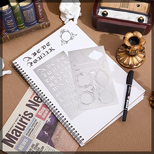8 Pcs 4 x 7 Inch Stainless Steel Stencils Stencils Alphabet Number Stencils for Journaling Metal Stencils Bookmark Vintage Flower Vines Stencils for Lewtemi