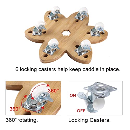 Vigordream Plant Caddy with Wheels 14" Heavy Duty Plant Rollers for Flower Pot, Bamboo Planter Dolly Holder Lockable Casters for Indoor Outdoor Vigordream