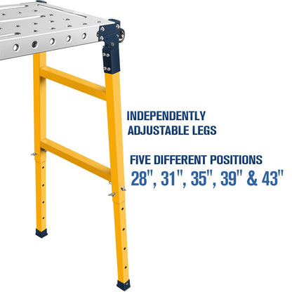 FUNTECK Versatile Portable Steel Work Platform and Welding Table with Casters | 55 x 14-inch Galvanized Tabletop | 1100 lbs. Load Capacity | - WoodArtSupply