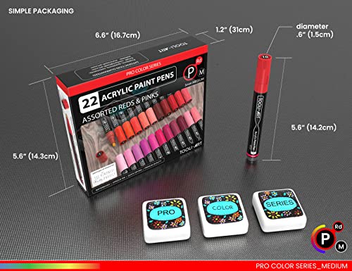 TOOLI-ART 22 Acrylic Paint Markers Paint Pens Pro Color Series Set 3mm Medium Tip for Rock Painting, Glass, Mugs, Wood, Metal, Glass Paint, Canvas, TOOLI-ART