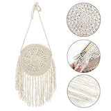 Goclothod Women Crochet Fringed Shoulder Bag Cotton Tassel Crossbody Bag Hippie Beach Purse Off-white Goclothod