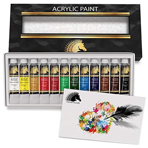 MyArtscape Acrylic Paint Set - 12 x 21ml tubes - Lightfast - Heavy Body - Rich Pigments - Great Tinting Strength - Acrylic Painting Supplies for MyArtscape