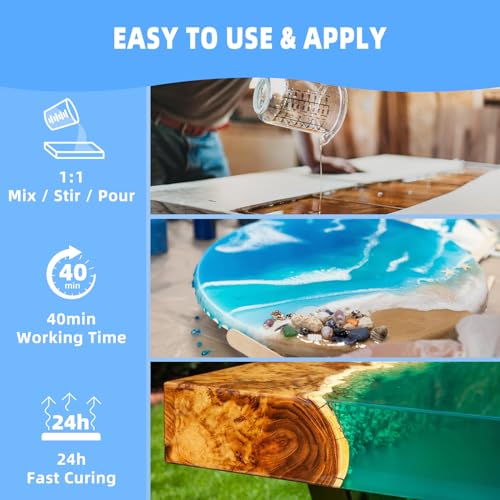 JDiction Table Top Epoxy Resin Kit, 20OZ Crystal Clear Art Resin Epoxy Kit, Self-Leveling, Bubble Free, 2 Part Epoxy Resin Craft for Coating&Sealing, - WoodArtSupply