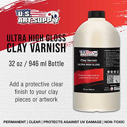 U.S. Art Supply Professional High Gloss Pouring Paint Art Topcoat & Clay Varnish, 32 oz. (Quart) - Clear Permanent Protective Finish for Pouring U.S. Art Supply