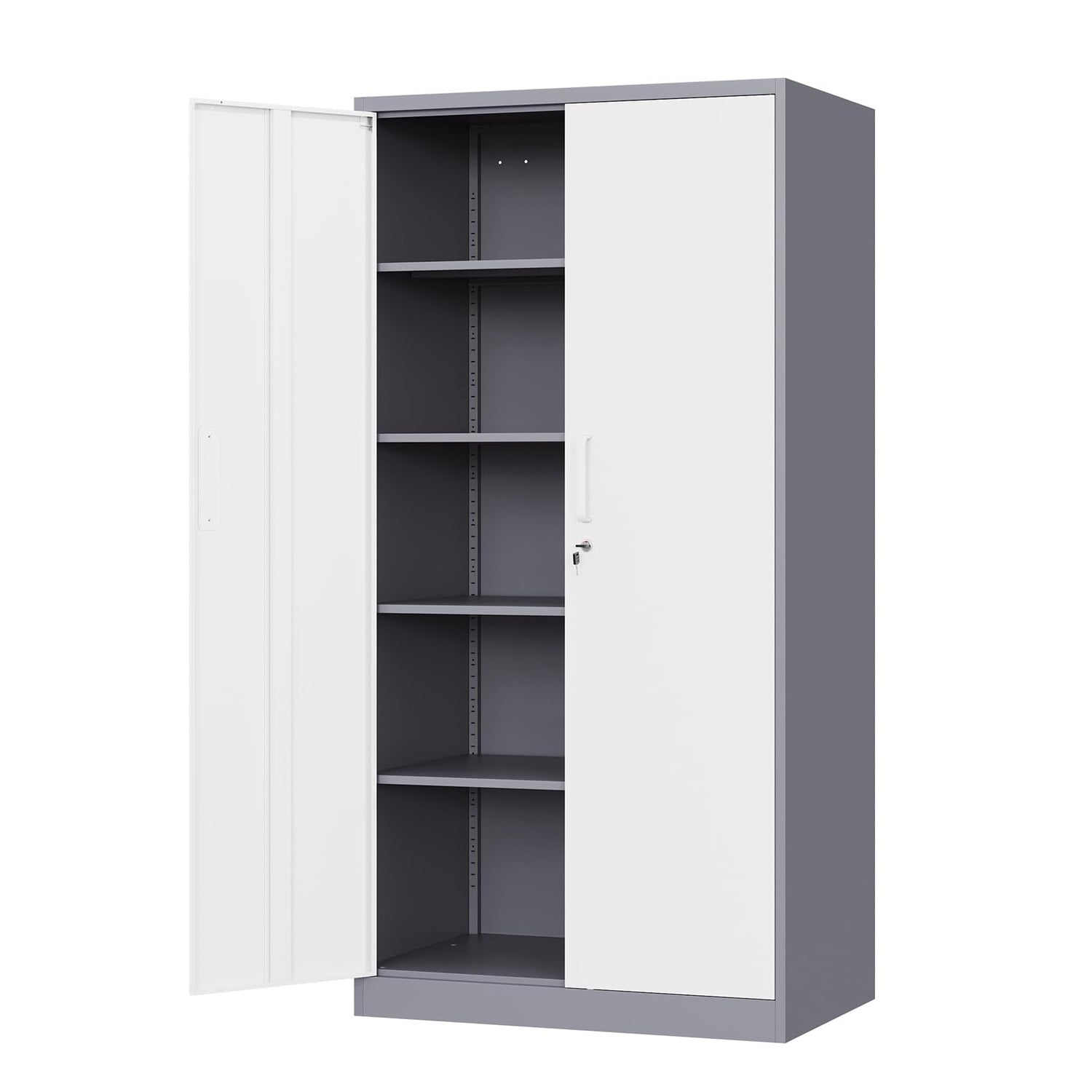 Yizosh Metal Storage Cabinet with Lock - 72" Garage Storage Cabinet with 2 Locking Doors and 4 Adjustable Shelves, Gray White Steel Lockable File Yizosh