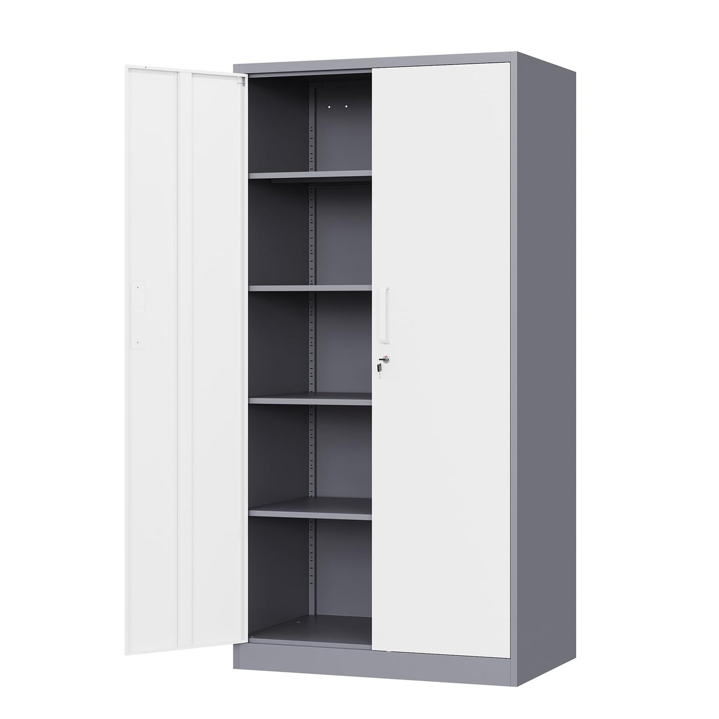 Yizosh Metal Storage Cabinet with Lock - 72" Garage Storage Cabinet with 2 Locking Doors and 4 Adjustable Shelves, Gray White Steel Lockable File