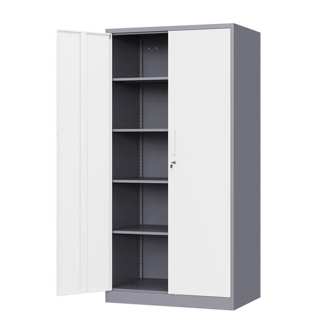 Yizosh Metal Storage Cabinet with Lock - 72" Garage Storage Cabinet with 2 Locking Doors and 4 Adjustable Shelves, Gray White Steel Lockable File Yizosh