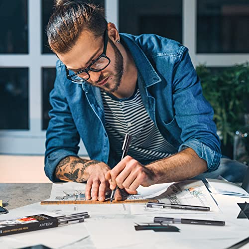 ARTEZA Micro-Line Ink Pens, Set of 5, Black Fineliners with Japanese Archival Ink, Art Supplies for Comic Artists and Illustrators, Calligraphy, ARTEZA