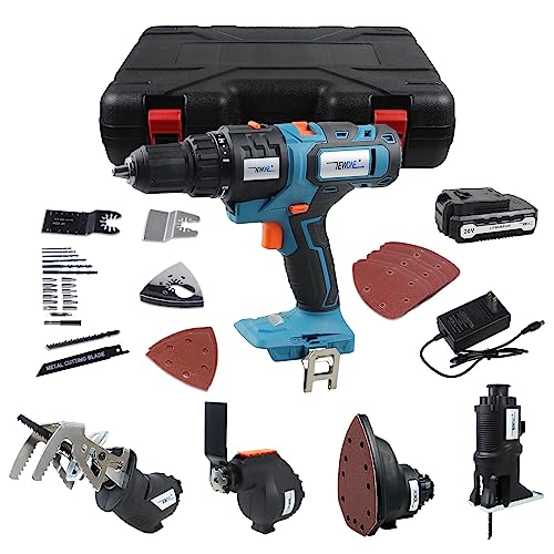 NEWONE 20V Cordless Combo Kit,5-Tool Tool Combo Kit with Case,Drill,Recip saw,Jig saw,Oscillating tool,Sander with Accessories,Two 2.0Ah Lionthium - WoodArtSupply