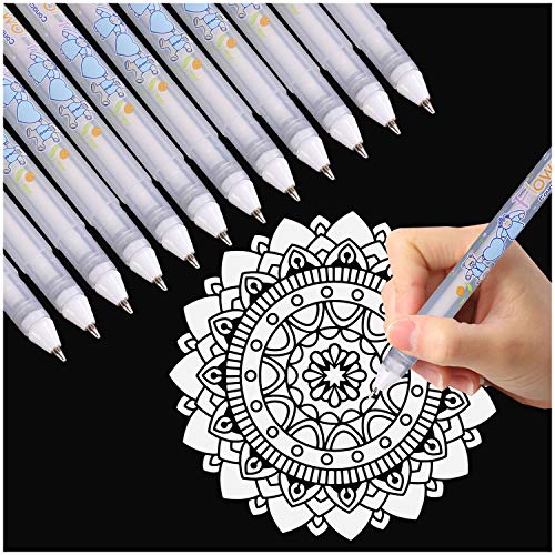 Dyvicl White Ink Pens - 12-Piece Fine Point Tip White Gel Pens for Black Paper Drawing, Illustration, Rocks Painting, Adult Coloring, Sketching Pens - WoodArtSupply