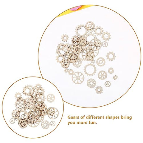 Amosfun 50pcs Mini Wooden Gear Puzzle Buttons Unfinished Wood Pieces Crafts DIY Painting Decorations Amosfun